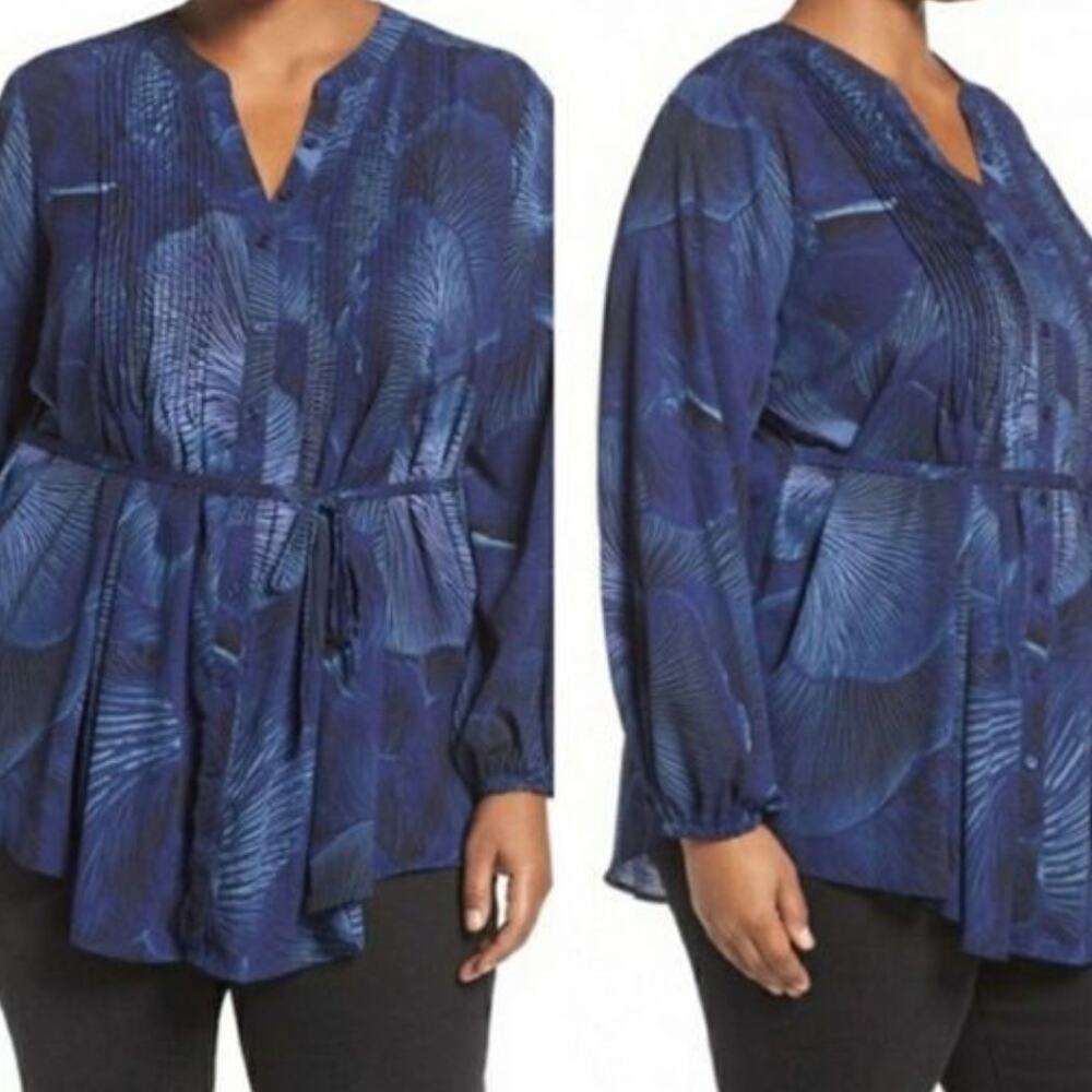 Melissa McCarthy Seven7 Navy Blue Printed Tunic - Picture 4 of 9